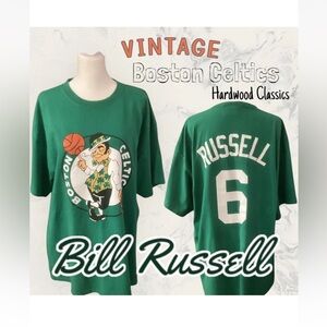 Vintage Boston Celtics T Shirt #6 Bill Russel  XL Excellent Perfect Logo Clean